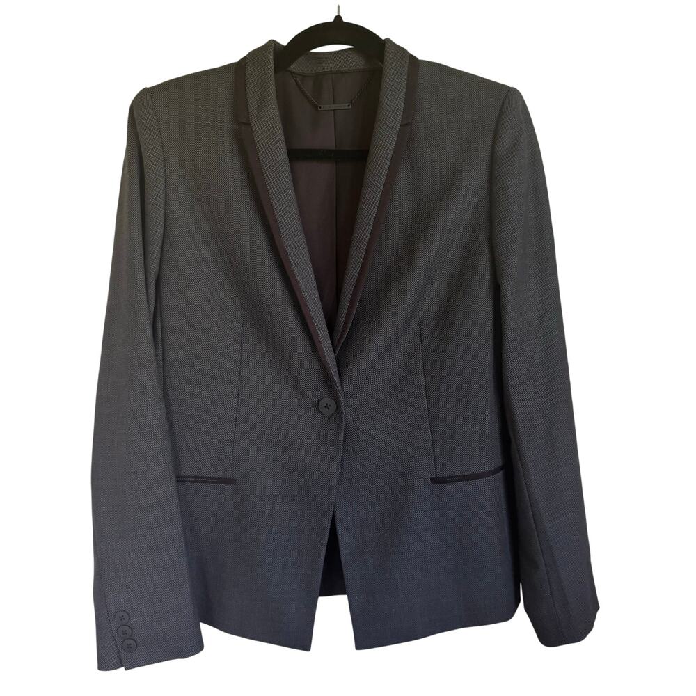 Elie Tahari Womens Suit Jacket Blazer Gray Black Size 12 Wool Single Button